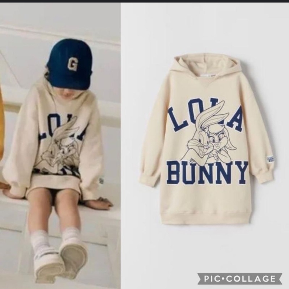 Zara Cream Looney Tunes Girls Hoodie Size 9 Cozy Comfy Sporty Cute Bugs Bunny